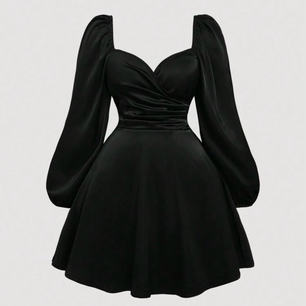 SHEIN Black Peplum Ruched Wrap Dress